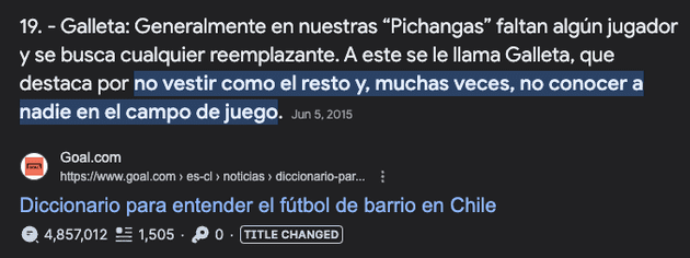 Resultado en Google de la búsqueda de galleta